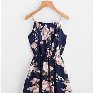 Braided Bead Strap Tie Froral Print Dress